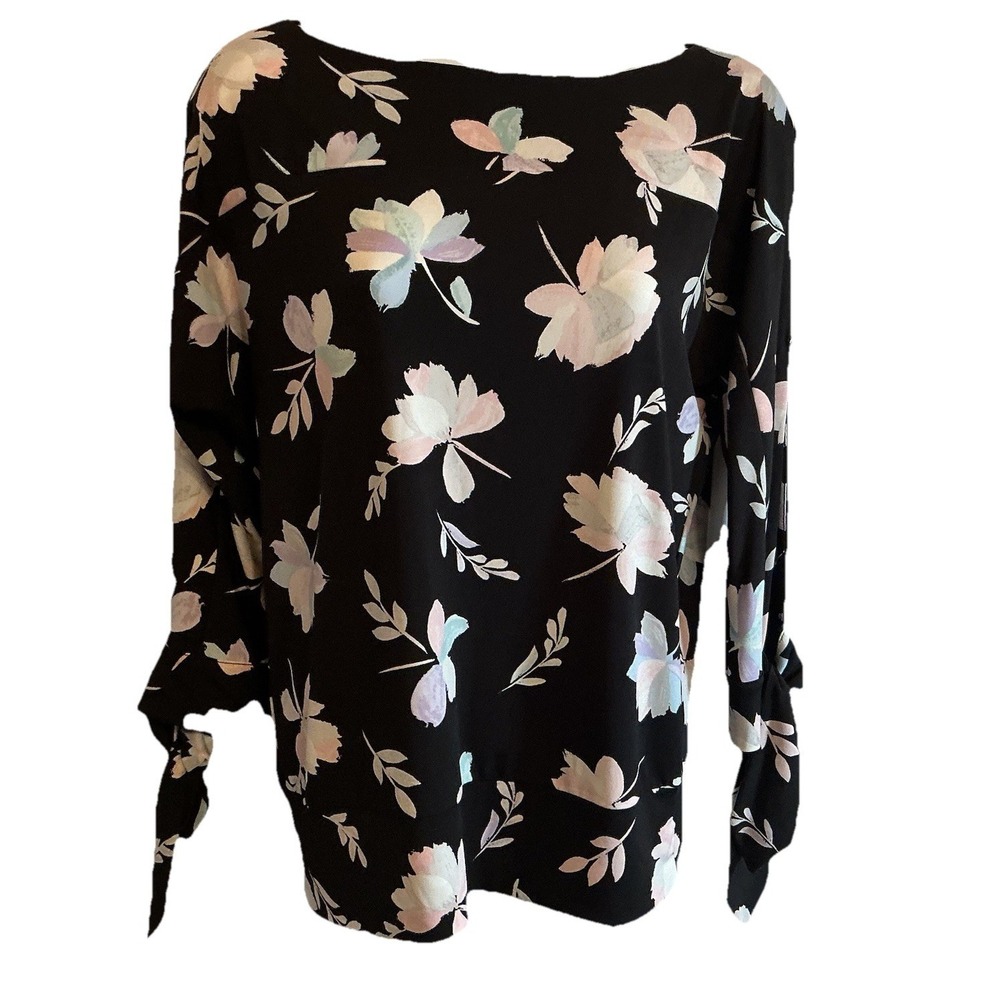 The Limited Floral Cold Shoulder Tie Cuff Stretch Blouse Top Women's Size XS